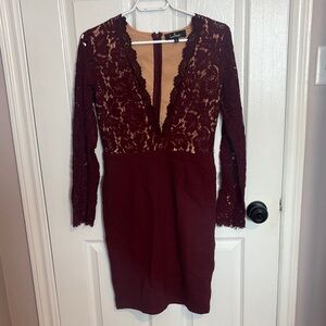 Lulu's Deep Red Lace Long Sleeve Dress